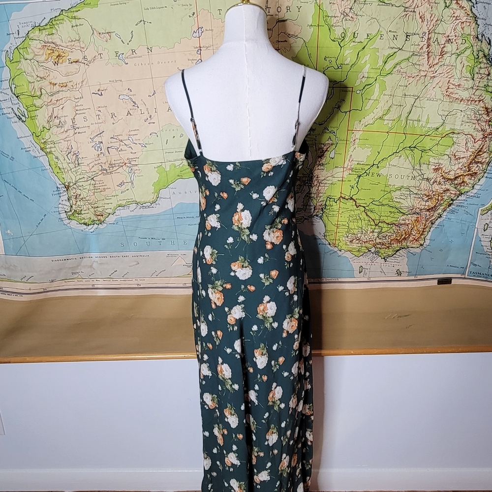 The Workshop Dark Green Floral Maxi Dress Spaghette Straps. Garden Girl Cottage - Picture 5 of 11